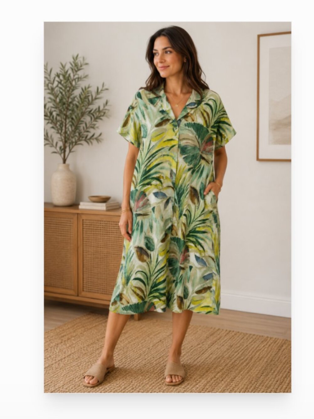 Jams World spring breeze midi length button front shirt dress art to wear size S